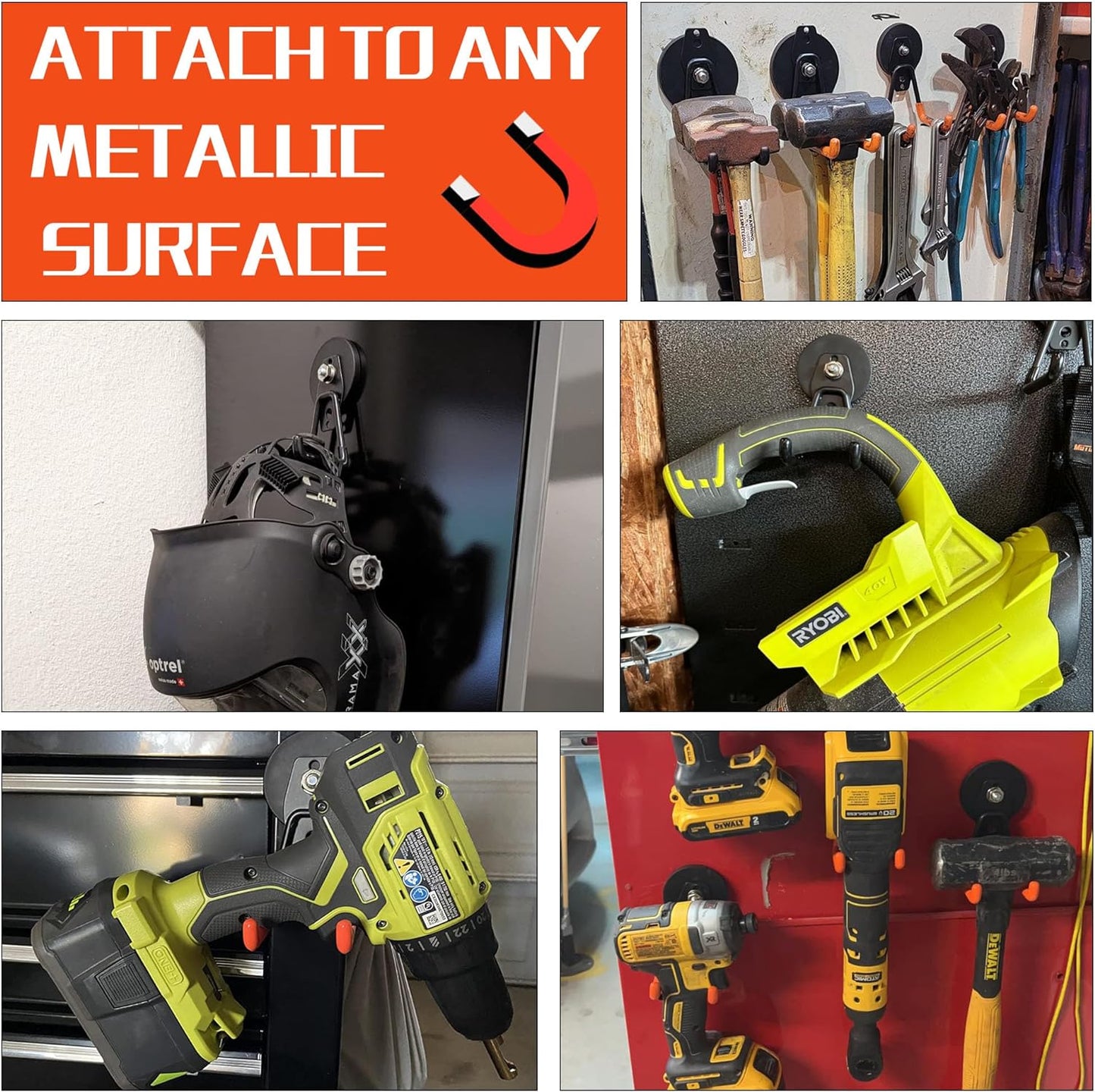 ULIBERMAGNET Heavy Duty Magnetic Garage Hook,6 Pack Strong Large Magnet Hooks for Power Drill,Garden Tools,Hose,Pegboard,Garage, Workshop,Magnetic Storage Hooks for Indoor Outdoor Hanging(Black)