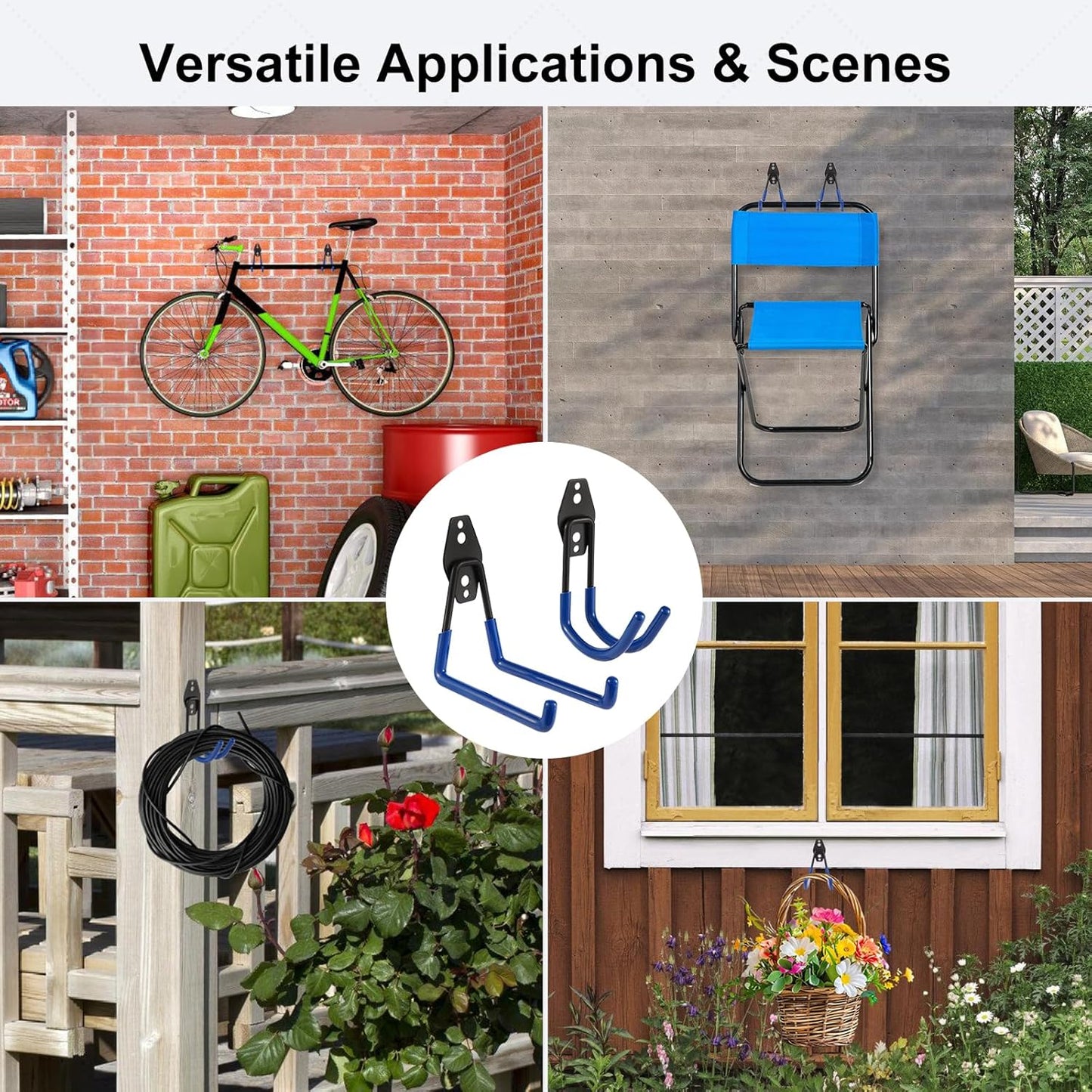 Garage Hook Heavy Duty Wall Storage Hangers, 18 Pack Garage Storage Hooks Steel Tool Blue for Ladders, Ropes, Garden Tools