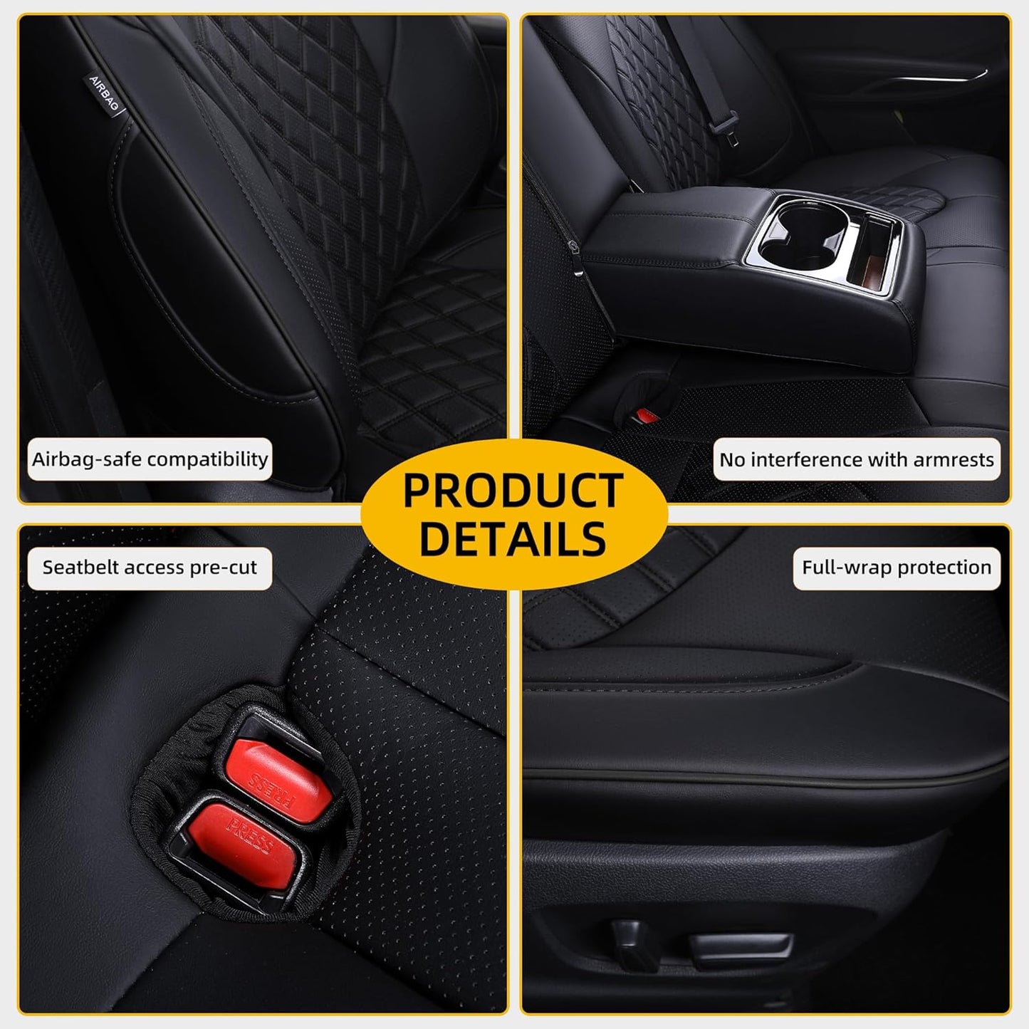 Custom Fit Camry Seat Covers for 2018-2024 Toyota Camry Hybrid LE,SE Full Coverage Waterproof Breathable Leather Car Seat Covers Full Set (Black)