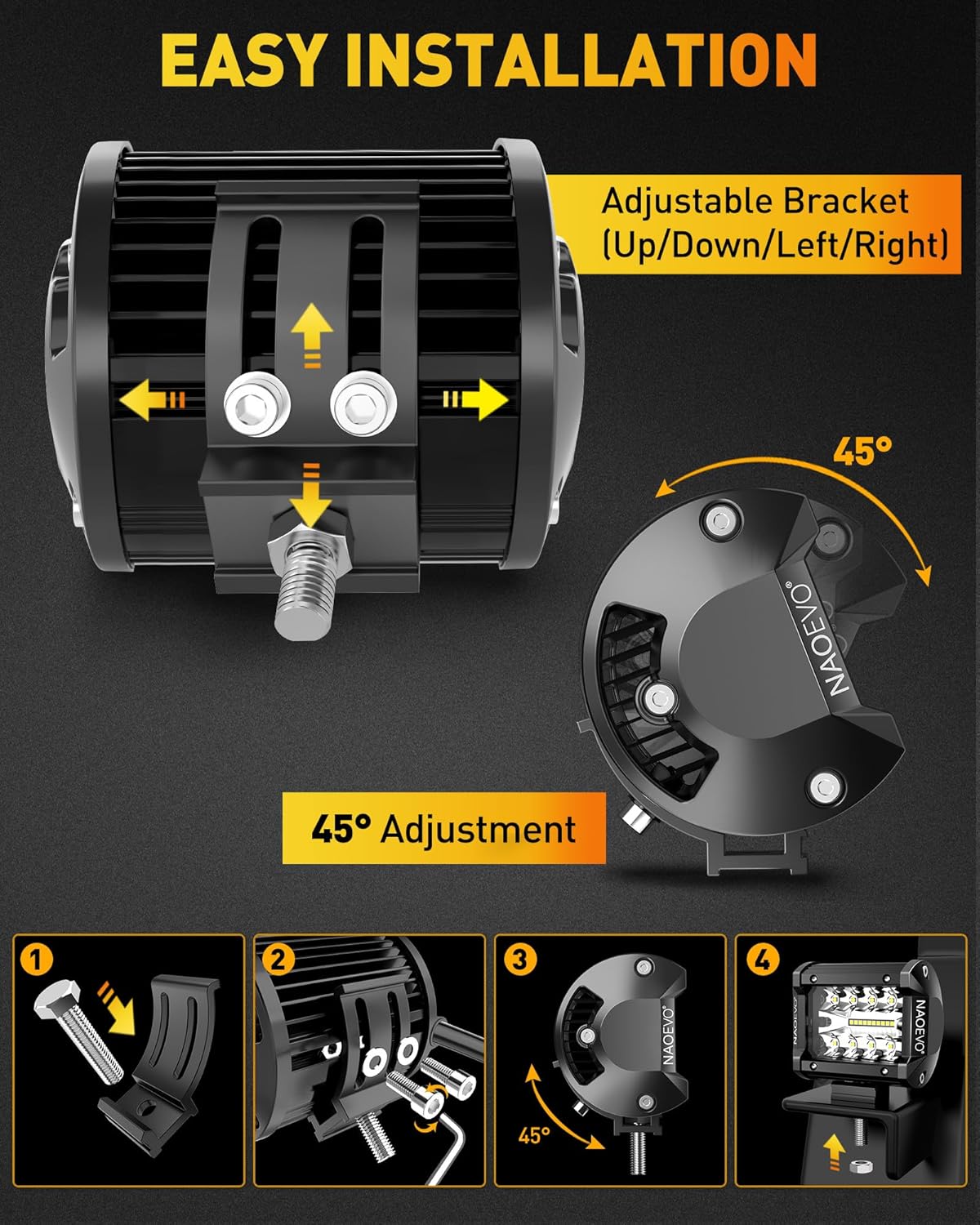 NAOEVO 4 Inch LED Pod Lights, 240W 24,000LM LED Fog/Driving/Off Road Lights with Spot Flood Combo, Cube Pods for Truck Boat ATV UTV Pickup, 4 Pcs (White)