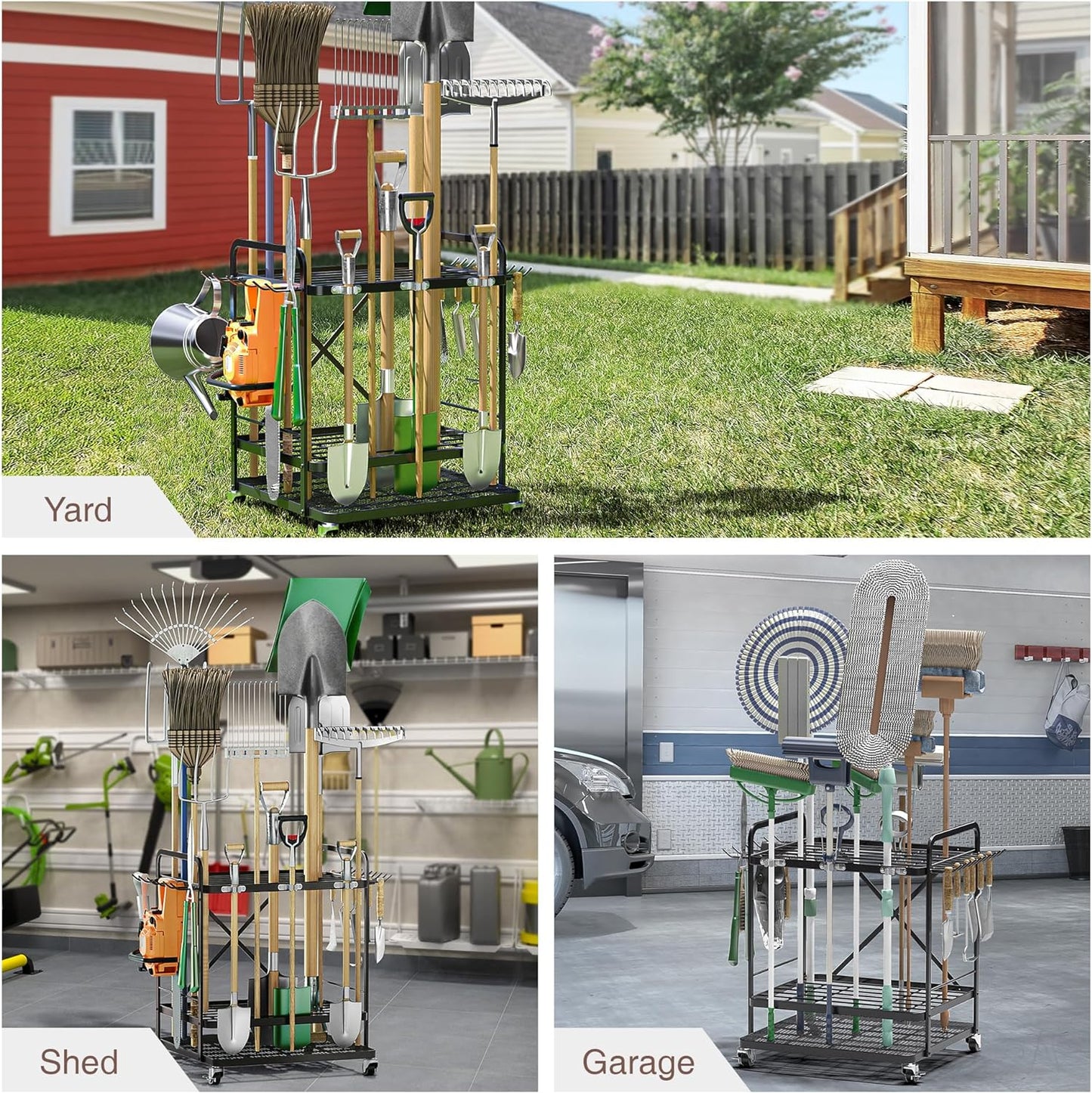 Garden Tool Organizer Outdoor Garage and Shed Tool Storage Yard Tool Holder and Storage Rack Garden Tool Stand for Shed and Garage