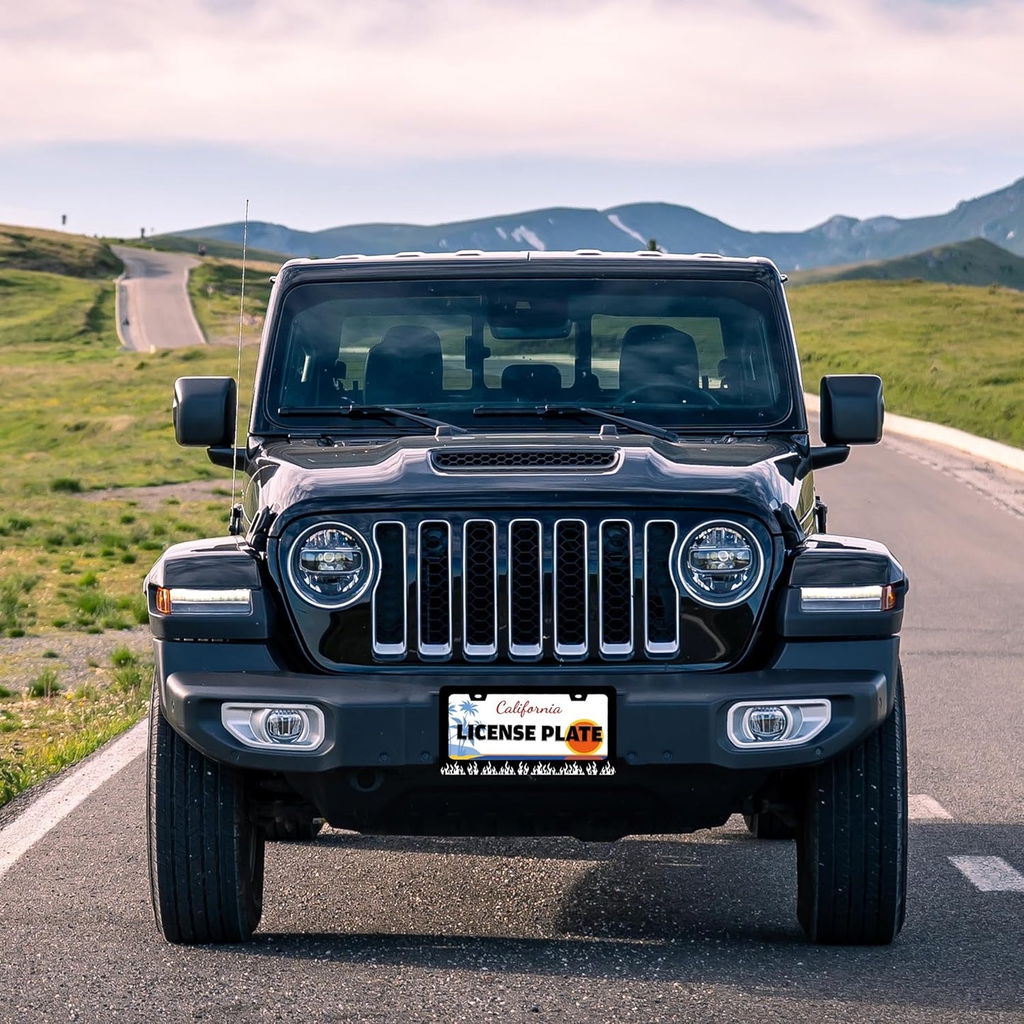 Black and White Flame License Plate Frame Fire License Plate Holder for Front or Rear Car Tags Stainless Steel Funny Car Decoration with Screws 6.3 X 12.2 in