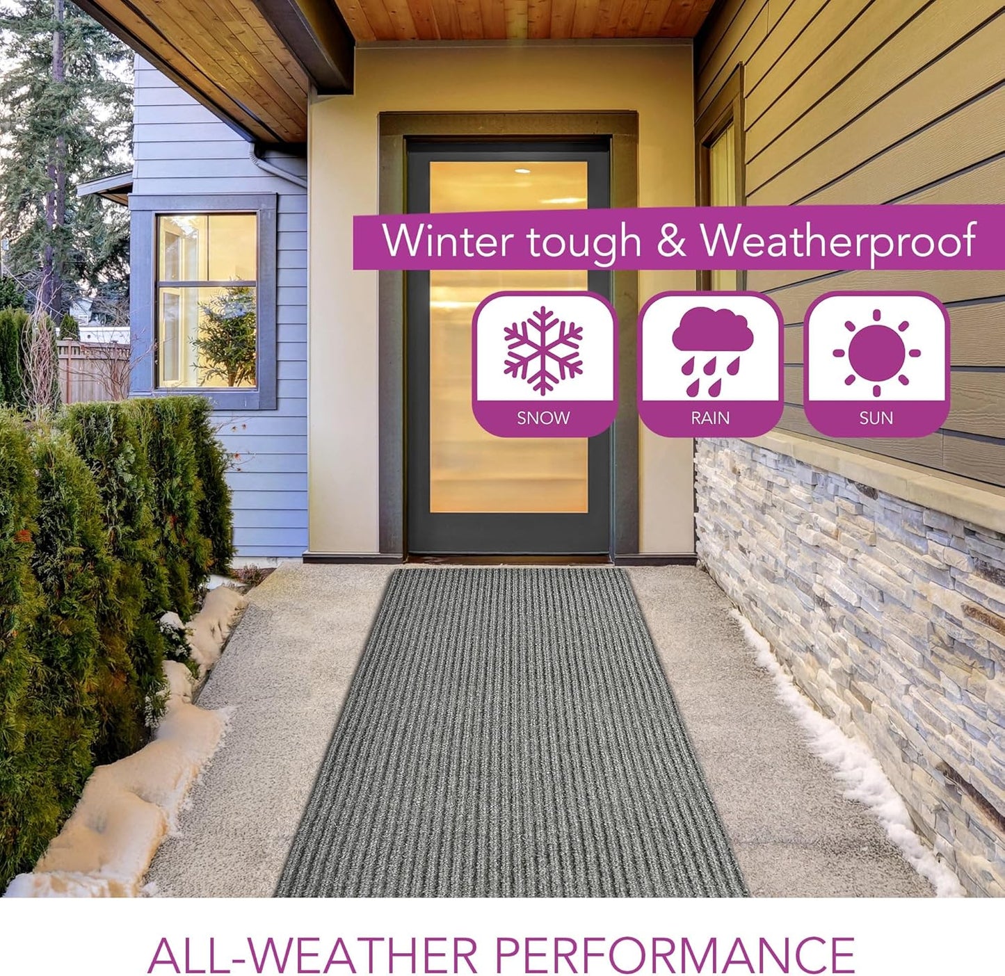 iCustomRug Spartan Weather Warrior Duty Indoor/Outdoor Utility Ribbed in 3ft,4ft,6ft Widths 70 Custom Sizes with Natural Non-Slip Rubber Backing 4'X72' in Grey