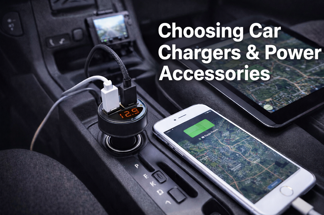 Thumbnail showing a dual USB car charger powering a smartphone and tablet in a car center console, highlighting safe and efficient car charging accessories