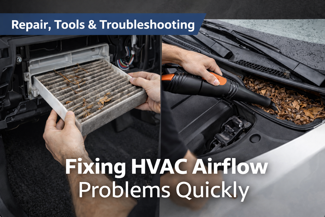 Fixing HVAC airflow problems quickly by checking the cabin air filter and cleaning exterior intake vents