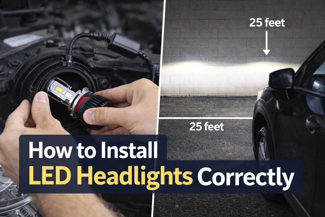 How to install LED headlights correctly showing a car headlight installation and proper beam alignment