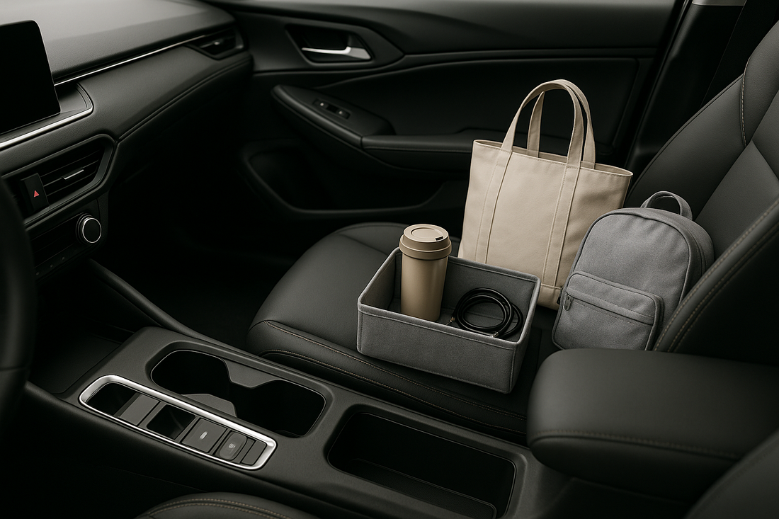 Revivéa organized car interior with tote bag and storage bin