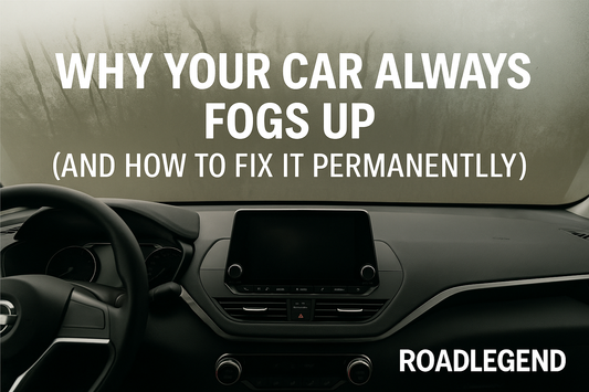RoadLegend thumbnail showing a fogged windshield with bold text explaining why car windows fog and how to fix it permanently