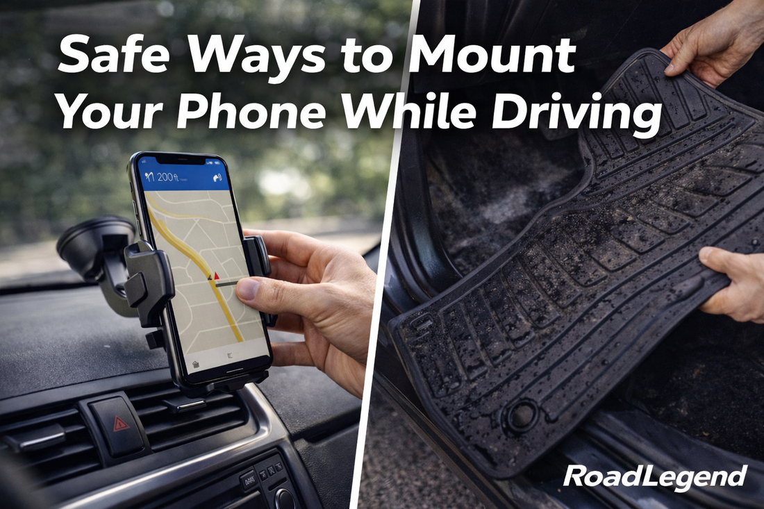 Thumbnail showing a smartphone securely mounted on a car dashboard with GPS navigation visible, illustrating safe phone mounting methods while driving for better road safety
