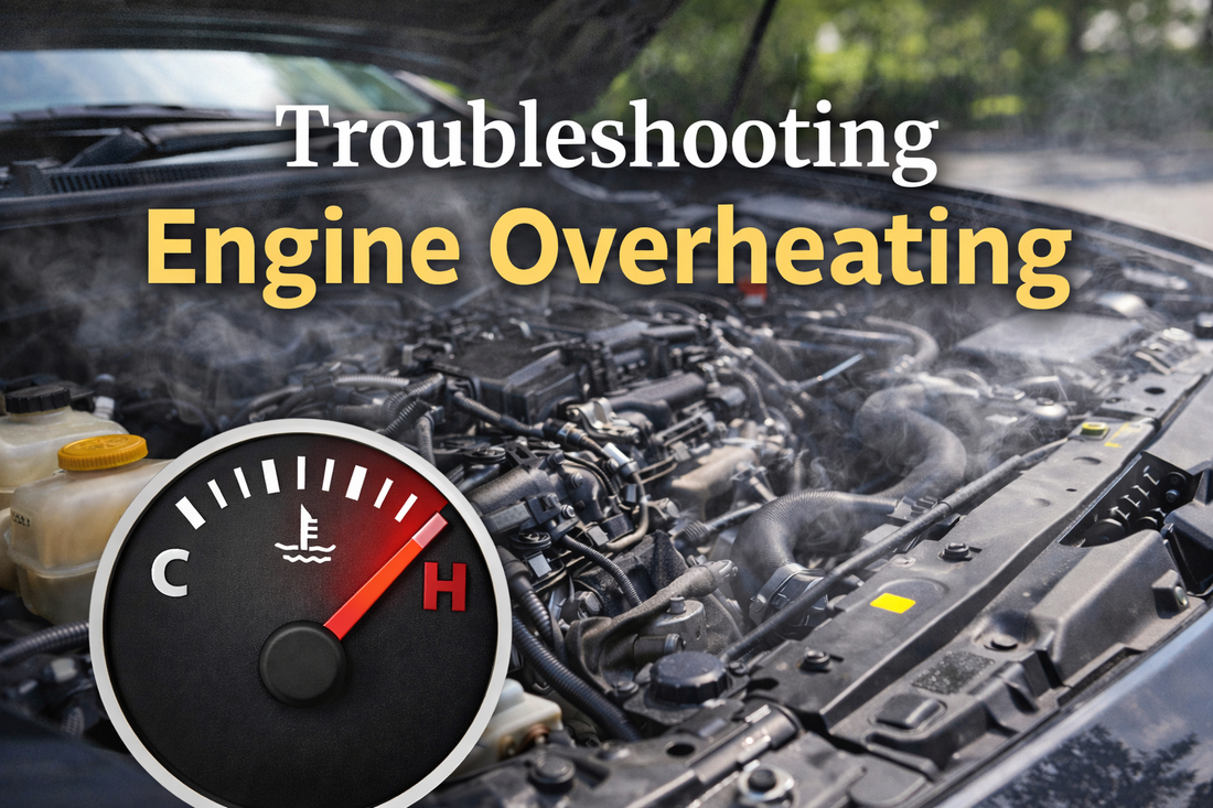 Troubleshooting engine overheating with a warning temperature gauge and open engine bay