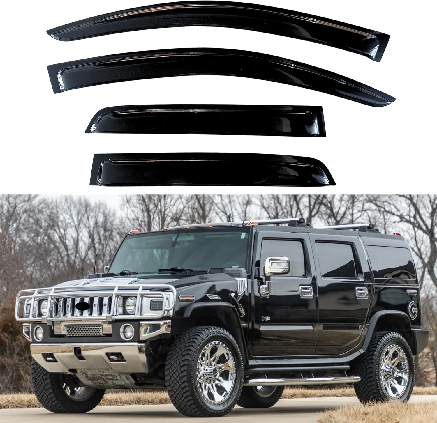 Durable automotive deflectors and shields providing wind, rain, and debris protection with a sleek exterior upgrade.