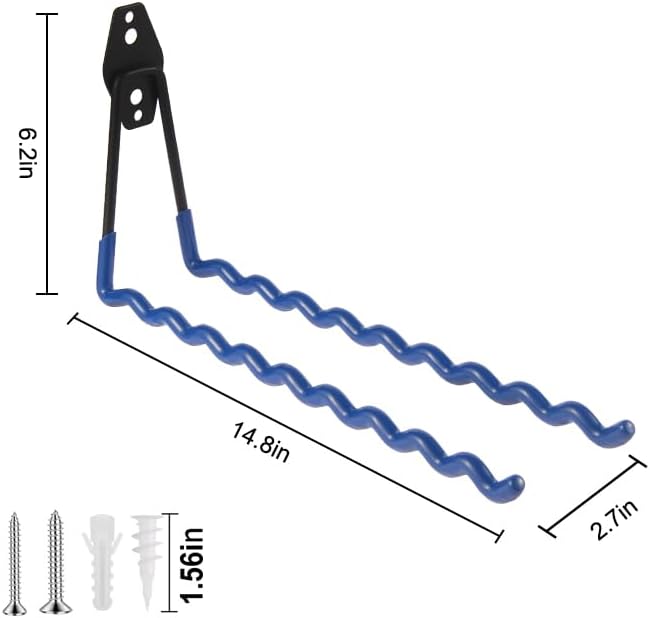 Wall Mounted Garage Hooks Tool Organizer, 14 Inch Garage Storage Hook Heavy Duty Utility Wall Hangers Blue for Ladders, Hose, Garden Tools, Set of 4