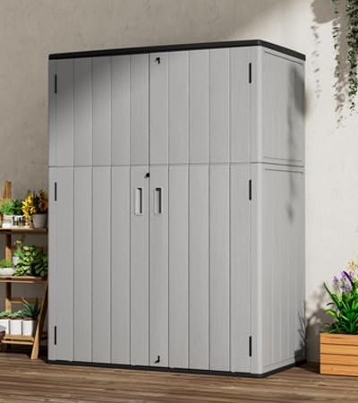Outdoor Storage Shed Waterproof,Resin Storage Sheds Outdoor with Floor,Outdoor Storage Cabinet for Garage Storage, Pool Storage, Bike, Garden (57Cu.ft)