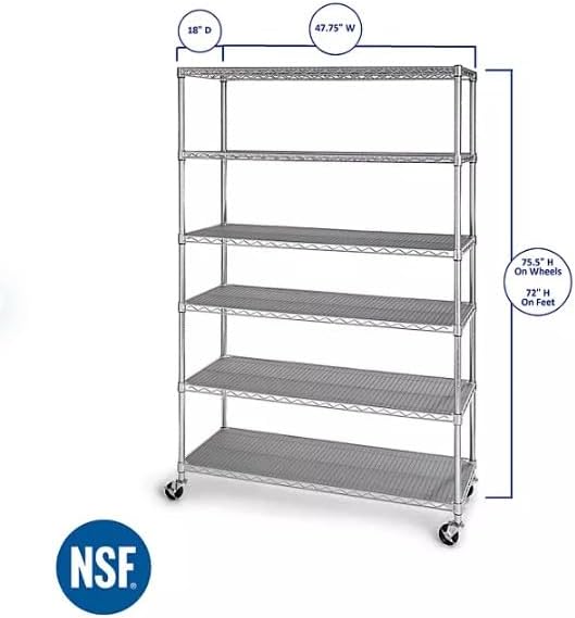 Generic Organize in Style with The Members Mark 6-Tier NSF Heavy Duty Wire Shelving, 47.75"" W x 18"" D x 75.5"" H (Granite, 1 PACK)
