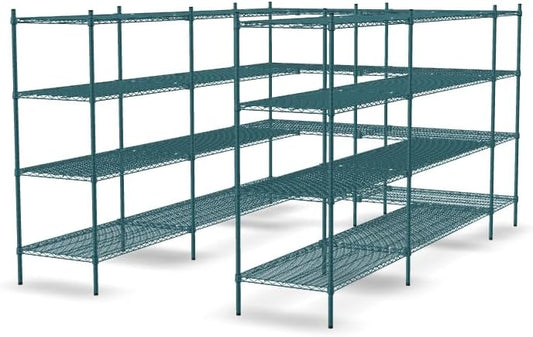 NSF 7' x 11' Walk-in 4-Tier Shelving Unit Kit with S-Hooks, Commercial Storage Rack Unit, Organizer Shelves System Kit, Heavy Duty Racking for Storage, Shelving Kits (Green Epoxy)