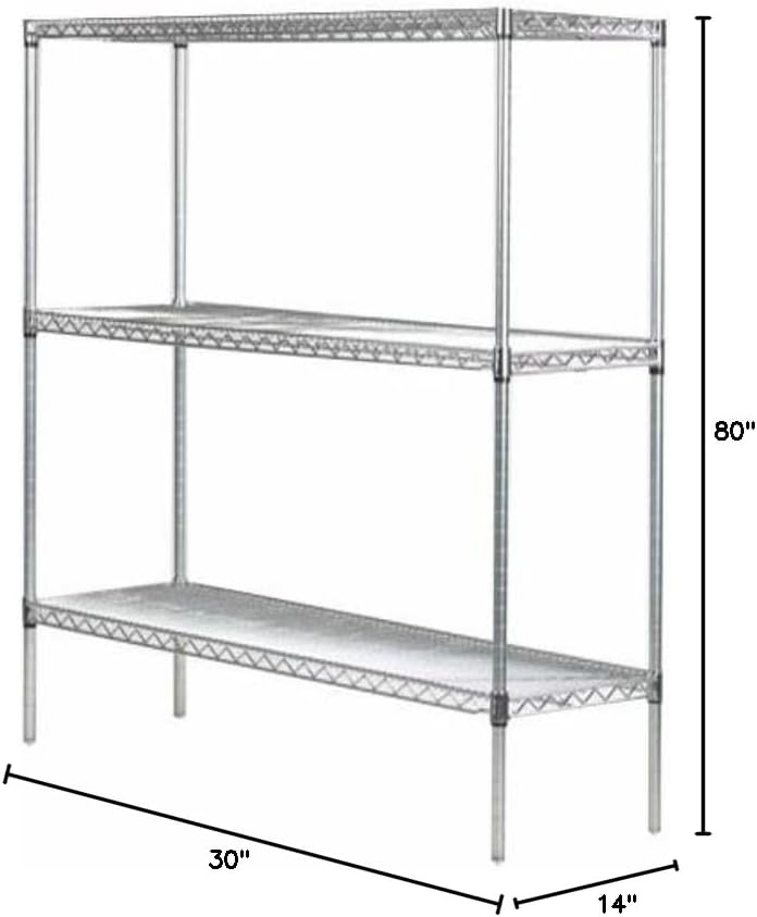 Omega 14" Deep x 30" Wide x 80" High 3 Tier Chrome Starter Shelving Unit