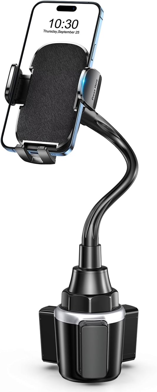Car Phone Holder, Dual 360° Rotate Gooseneck Cup Holder Phone Mount for Car, Flexible Cell Phone Holder Car Compatible with iPhone 16 Pro Max/15/14/13/12/11, S25/S24/S23/S22, 4”-7” Phone