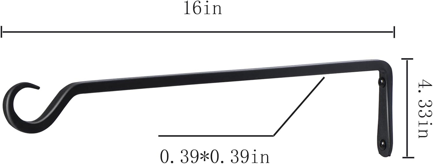 16 inch Plant Hanger, Sturdy Hanging Plant Bracket Outdoor, Hanging Plant Wall Hook Heavy Duty, for Hanging Bird Feeders, Planters, Lanterns, Wind Chimes, Indoor/Outdoor Use, Black, Set of 2