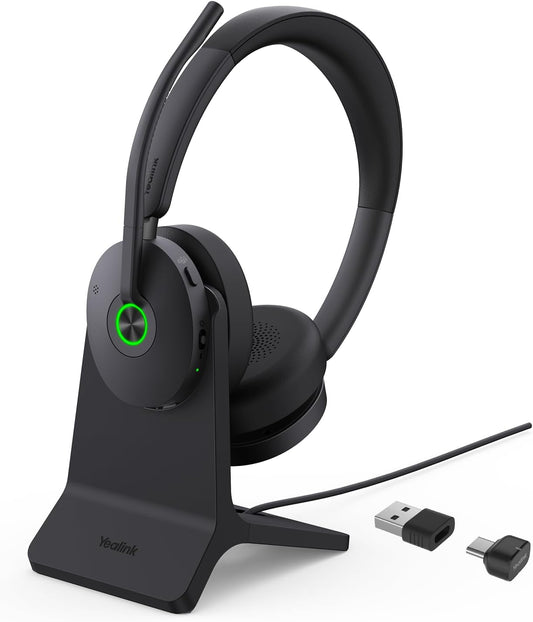 Yealink BH74 with Stand ANC Wireless Bluetooth Headset with Mic for Work, 6-mics Hybrid ANC Tech, Microsoft Teams Premium Open Ofﬁce Certified Headsets, up to 32h Talking Battery Life, Zoom Certified