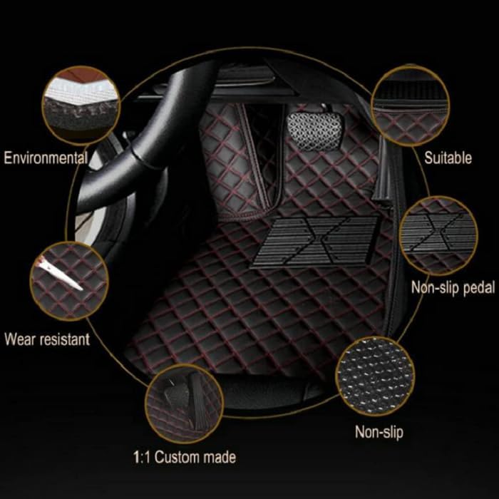 Customized Personalized car Floor mats, All-Weather Luxury car Floor mats, Waterproof and Anti Slip Leather car Floor mat Lining, 95% Customized car, Truck, and SUV Floor mats (Edge Orange)