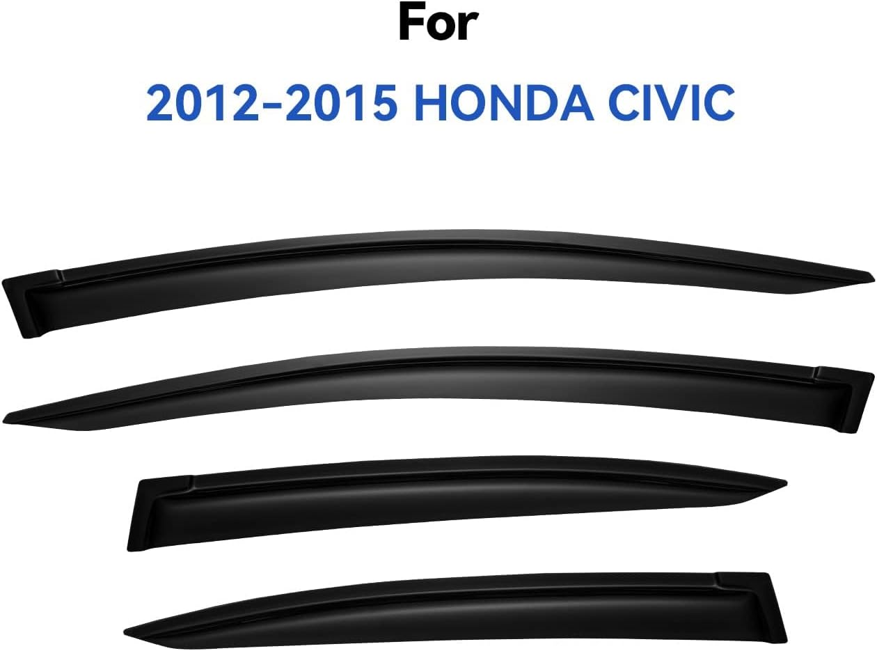 Window Visors Rain Guards for 2012 2013 2014 2015 Honda Civic, Out-Channel Window Vent Wind Deflectors Visors Shades for 12 13 14 15 Civic Sedan