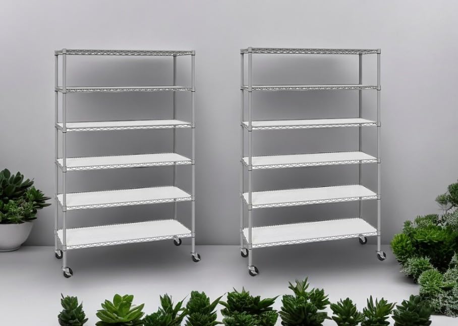 Organize in Style with The Members Mark 6-Tier NSF Heavy Duty Wire Shelving, 47.75" W x 18" D x 75.5" H (Granite, 2 PACK)