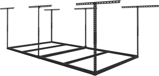 4x8ft Overhead Garage Storage Rack Wooden Decking Not Included, Heavy Duty Metal Rack, Adjustable Ceiling Dropdown, 600lbs Weight Capacity (Black)