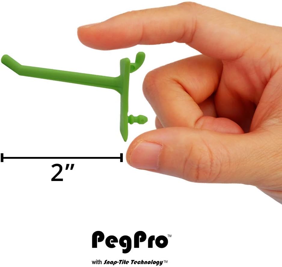 PegPro® 2" Hooks Kit for Standard “Wood Fiber” pegboard – Durable Plastic Pegboard Hooks - for Garage, Kitchen, Craft Room, and More (2" Hook - 24 Pack, Kiwi)