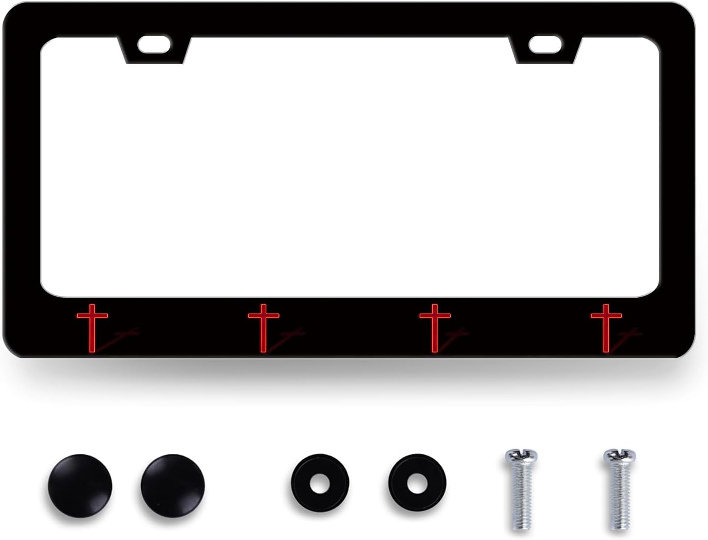 Jesus Cross License Plate Frame Red Christian Cross License Plate Holder Funny License Plate for Car Decoration Stainless Steel Religiou Car Accessories with Screws Men Women 12.3" x 6.3"