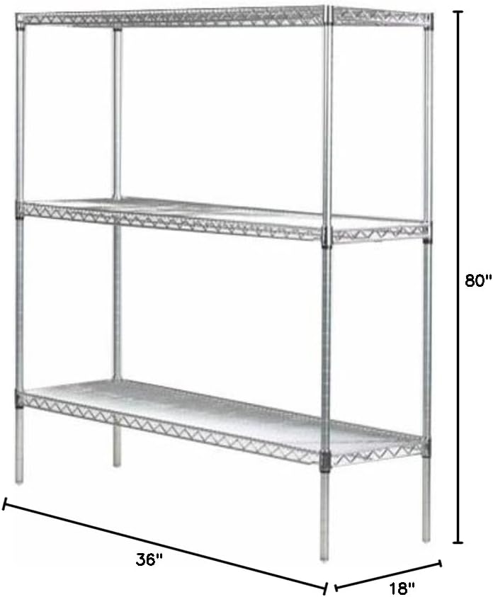 Omega 18" Deep x 36" Wide x 80" High 3 Tier Chrome Starter Shelving Unit