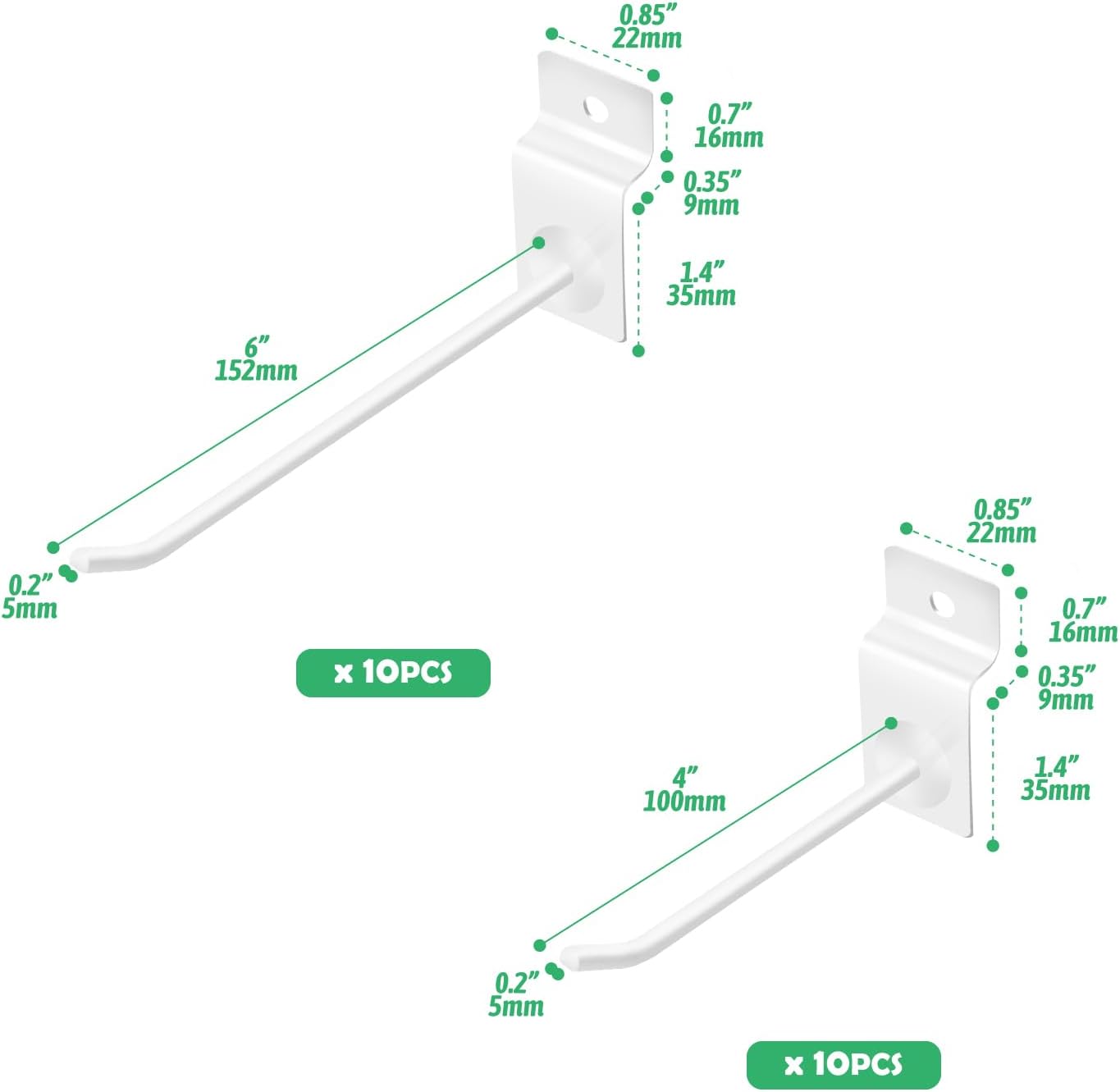 Yuahar Slatwall Hooks 20Pcs 4/6 Inch Slatwall Accessories Heavy Duty Slat Wall Hanging Hooks Panel Display Hooks Pegboard Gridwall Display Hook for Garage Retail Shop (White)