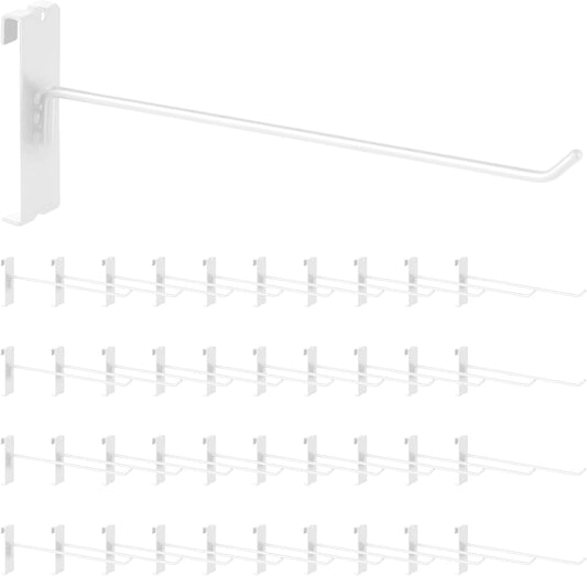 40Pcs 10" Gridwall Display Hooks Assortment Set, White Metal Grid Wall Panel Hanging Display Hook for Garage Shop Retail Storage, Wire Diameter 5mm/ 0.2”