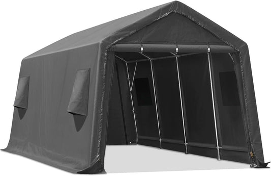 ADVANCE OUTDOOR 10X20 ft Carport Heavy Duty Outdoor Patio Portable Canopy Storage Shelter Shed with 2 Rolled up Zipper Doors & Vents for Snowmobile Garden Tools, Gray