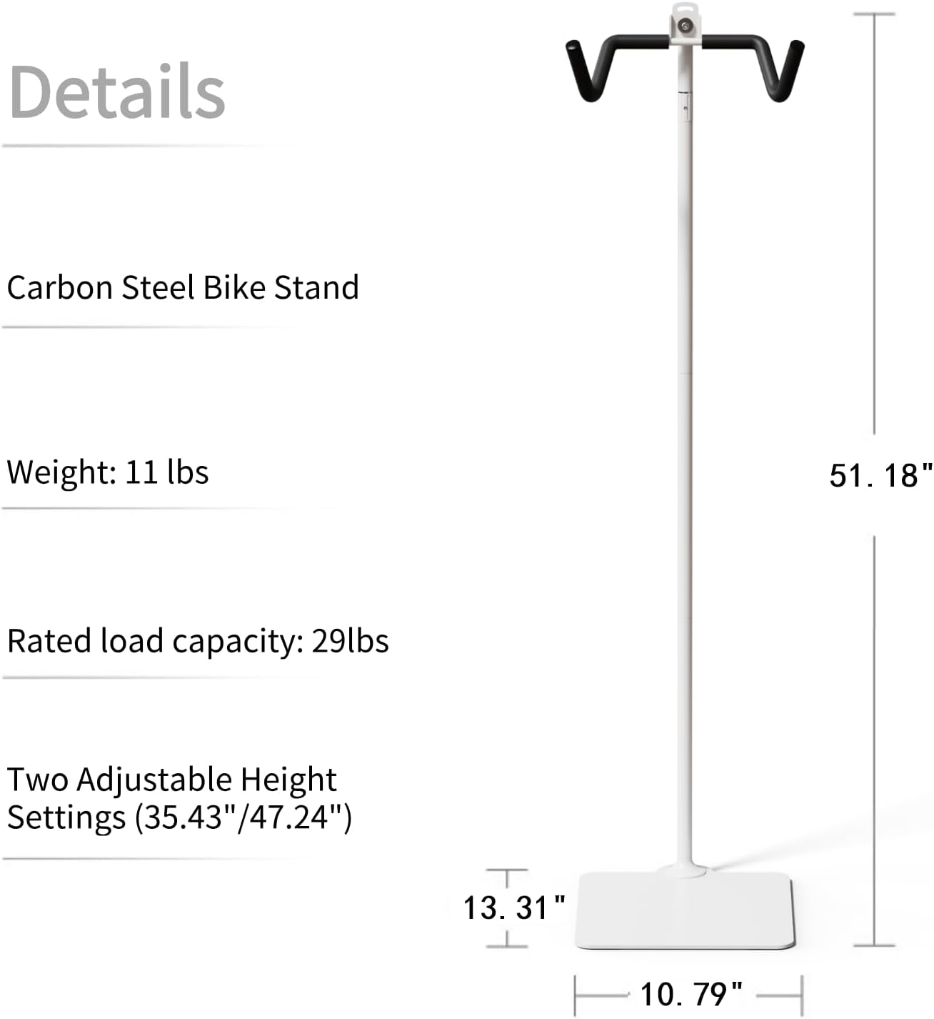 Rcool Carbon Steel Bike Stand,Adjustable 24-51in,Home Garage Parking Rack,Stable Anti-Slip,Durable Install,Frame Protection,Space-Saving，White