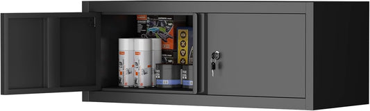 LUCYPAL Garage Storage Cabinet,Metal Wall Storage Cabinet with Locking Doors for Workshop,Kitchen,Steel Tool Hanging Cabinets for Warehouse,Home Office,Black,12.8''H