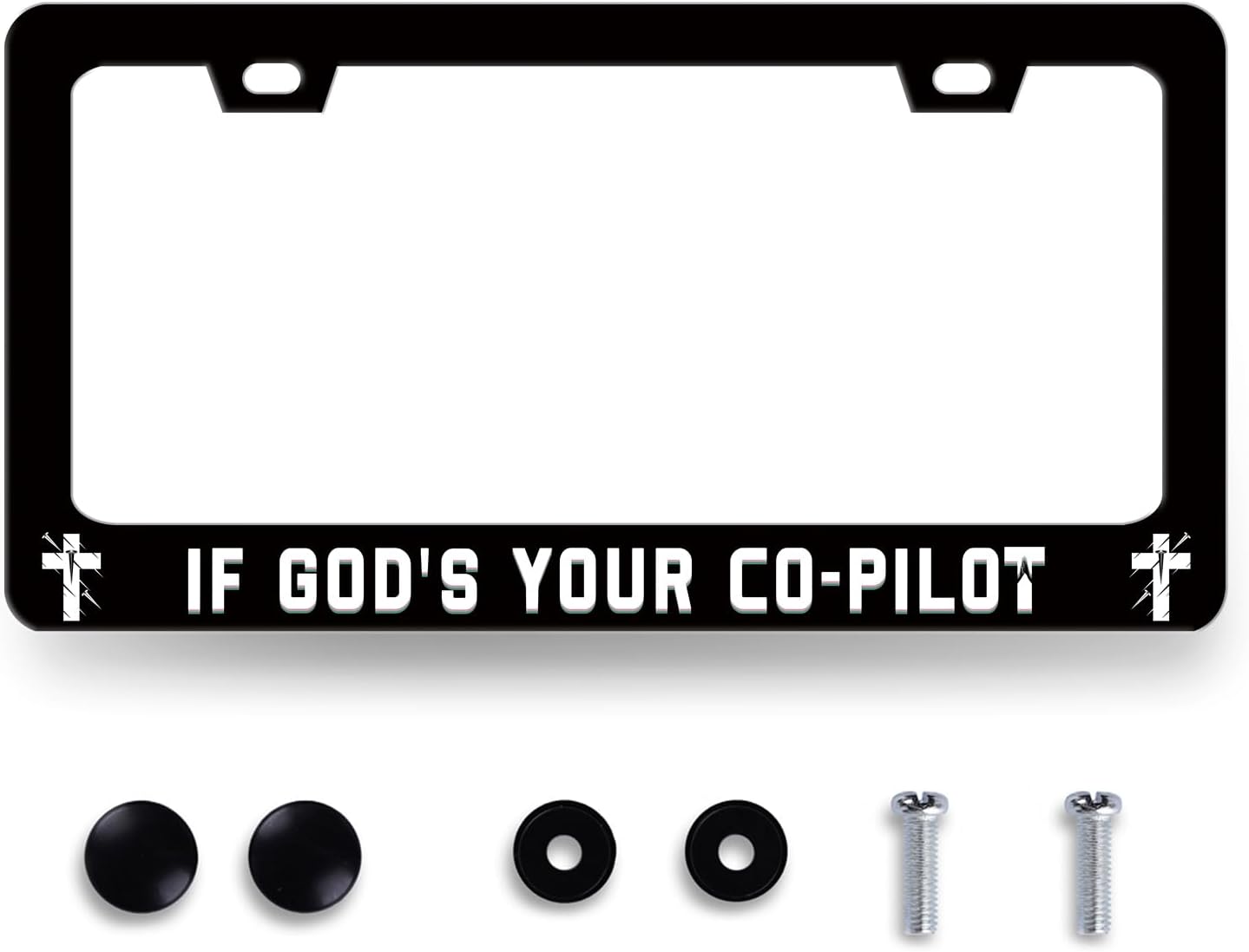 If God‘s Your Co-Pilot License Plate Frame Funny Jesus License Plate Stainless Steel Christian Car Accessory Religion License Plate Cover Decoration with Screws Men Women Size 12.2" x 6.2"