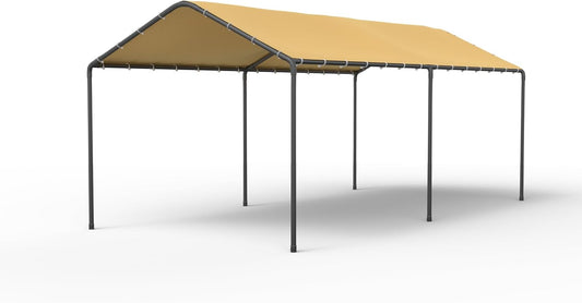 GOJOOASIS 10x20 Carport Heavy Duty Portable Garage Shelter Metal Car Canopy Tent with UV-Resistant & Weatherproof Top Cover for RV & Vehicles (Yellow, 10x20 Without sidewalls)