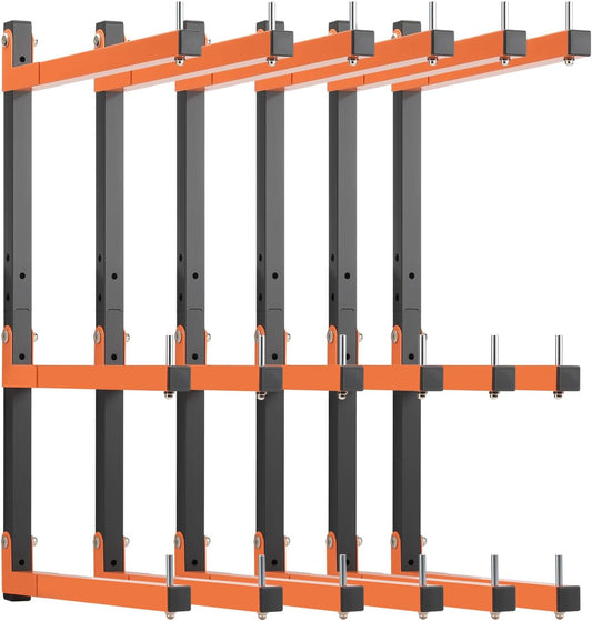 6 Pack Lumber Rack Wall Mount, Heavy Duty Wood Storage Racks, 9-Level System Organizer Shelving, 1080 LBS Capacity Hanging Garage Shelves, Orange Brackets Utility Metal Shelf for Indoor and Outdoor