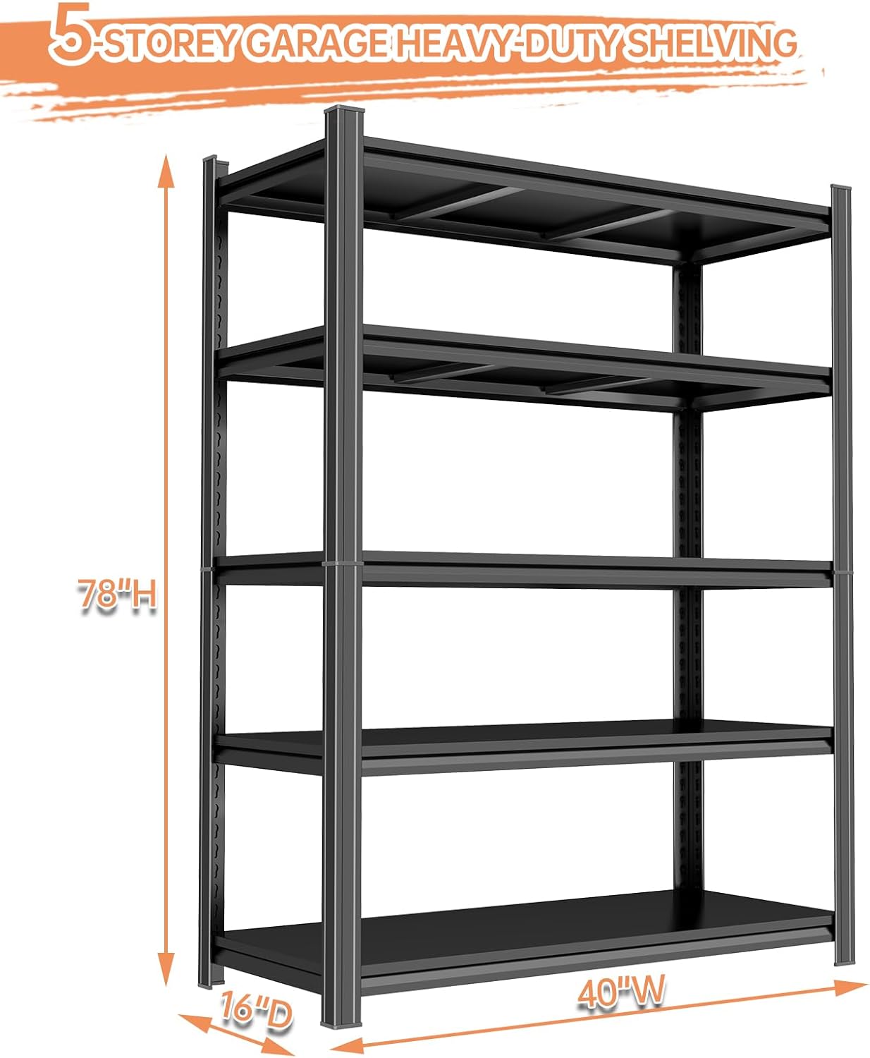 Garage Shelving Metal Storage Shelves 3500LBS Heavy Duty Shelf 5-Tier Adjustable Garage Shelving Units for Basement, Commercial, Warehouse, Industrial, Black