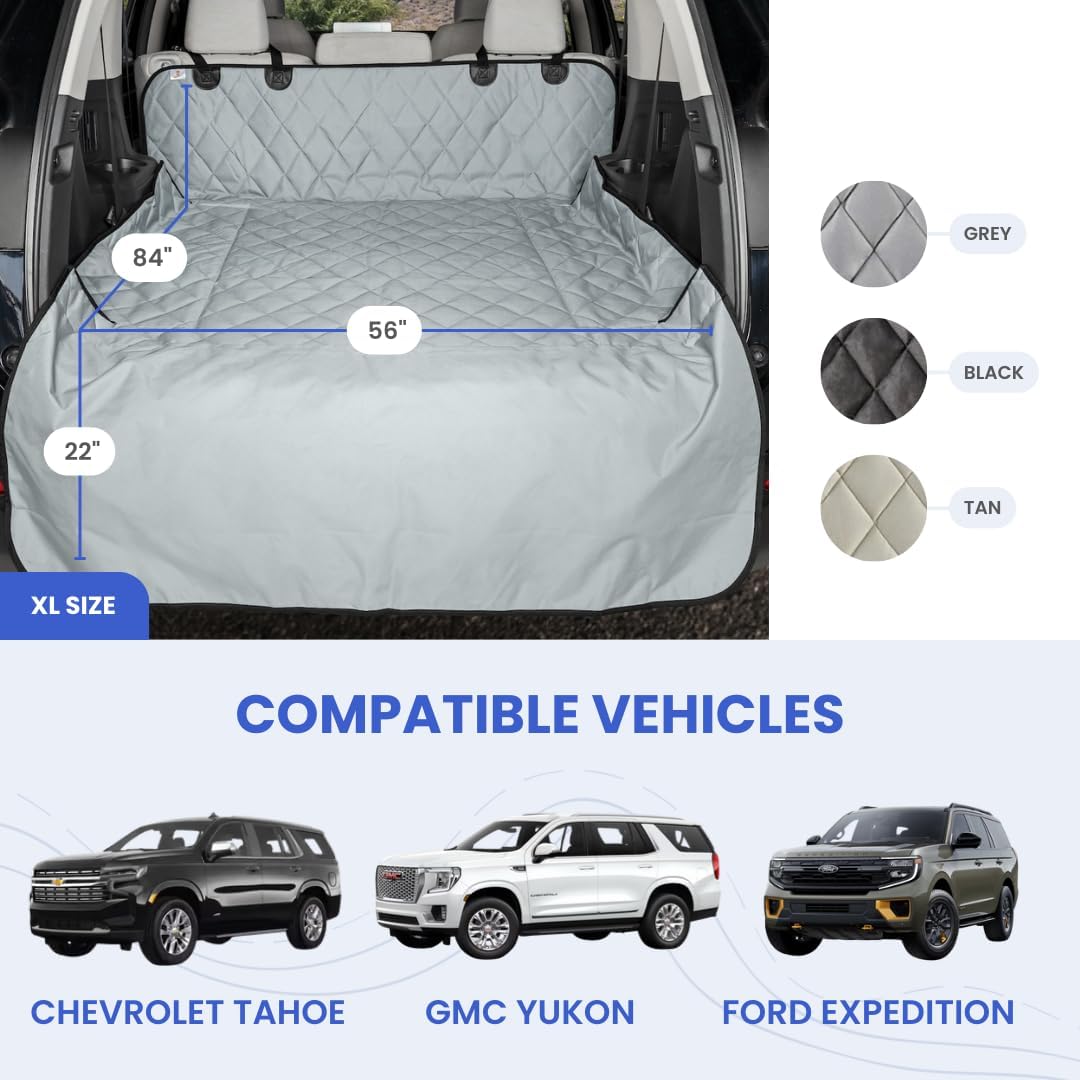 4Knines SUV Cargo Liner for Dogs, Trunk Mat for SUV, Durable Cargo Cover, Protector – Compatible with 60/40 Split Bench & Armrest Pass-Through, Waterproof, Machine Washable, Non-Slip (X Large, Tan)