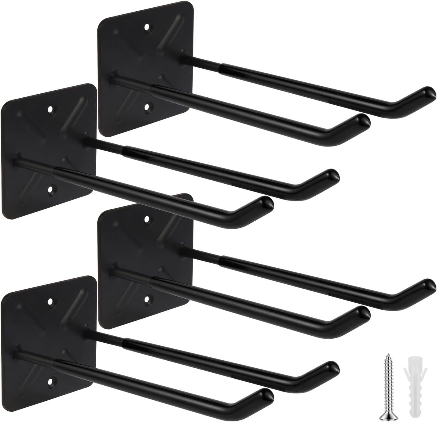Steel Garage Storage Hooks Wall Tool Organizer, 10 Inch Garage Hook Heavy Duty Utility Storage Hangers Black for Ladders, Chairs, Garden Tools, Set of 4