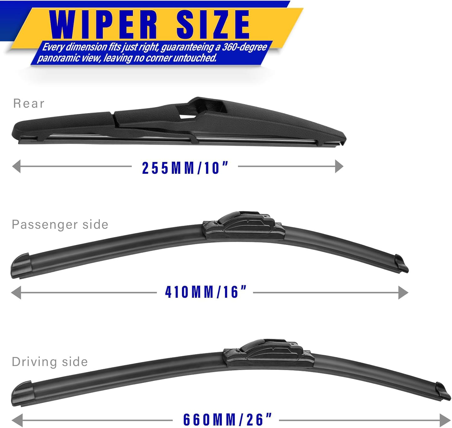 3 wipers Replacement for 2013-2018 Toyota RAV4, Windshield Wiper Blades Original Equipment Replacement - 26"/16"/10" (Set of 3) U/J HOOK