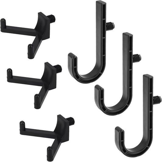 WIN&YING 6 Pack Storage Shed Hooks for Suncast, Black Single-Head J Hook & Double-Head V Hook Set, Storage Sheds Tool Hangers Organization Accessories for Hanging Shovels & Rakes & Scissors Tools