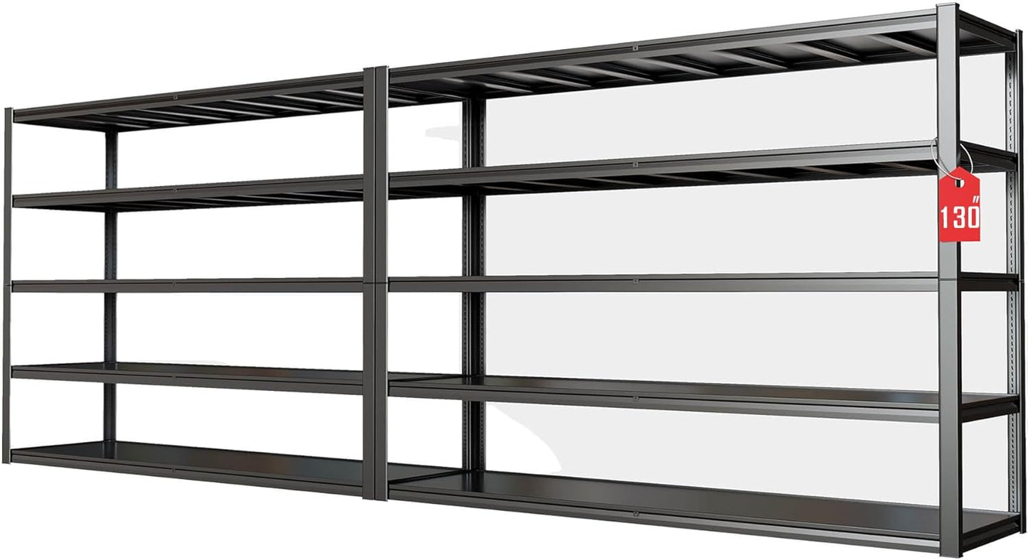 65" W Garage Shelving Heavy Duty, Adjustable 5 Tier Metal Shelves, Commercial Metal Shelf Rack, Industrial Shelving,2 Pack
