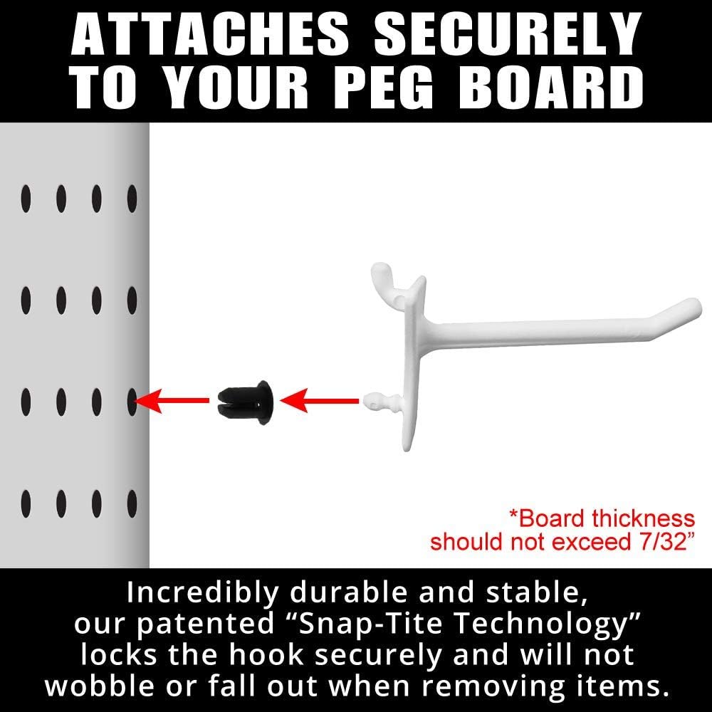 PegPro® 2" Hooks Kit for Standard “Wood Fiber” pegboard – Durable Plastic Pegboard Hooks - for Garage, Kitchen, Craft Room, and More (2" Hook - 24 Pack, White)