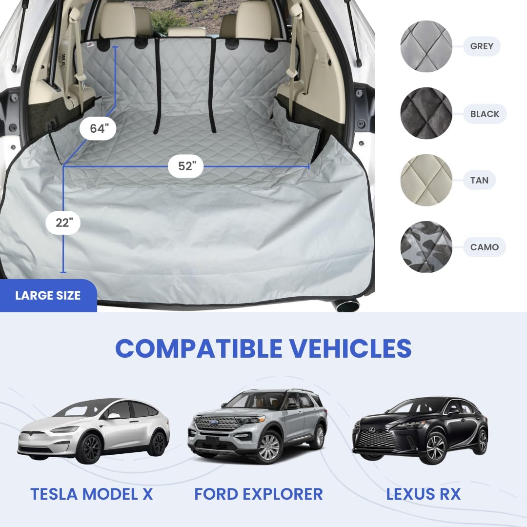 4Knines SUV Cargo Liner for Dogs, Trunk Mat for SUV, Durable Cargo Cover, Protector – Compatible with 60/40 Split Bench & Armrest Pass-Through, Waterproof, Machine Washable, Non-Slip (Large, Camo)