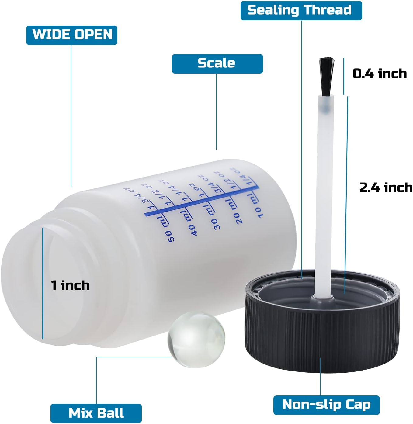 Lichamp Touch Up Paint Container, 50-Piece 2 oz Paint Touch Up Bottles with Brush, 2 Ounce (60ml) A250TP