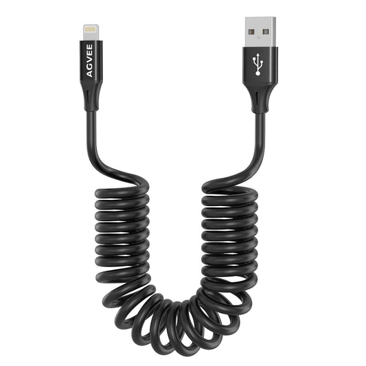 AGVEE 2 Pack 5ft Coiled Short USB to Lightning Charging Cable [MFI Certified] 3A Fast Charger Cord in Car for iPhone 14/13/12/11/XS/8/7/6/5 CarPlay, iPad, iPod, Black