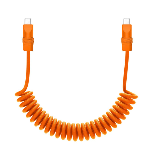 chubbycable Curly Chubby - Retractable Fast Charging Cable 240W Coiled Charger Cord for Car Durable USB-C Cable for Phones, Tablets and More, Orange+Orange, Type-C to Type-C, 1.3FT-2.3FT