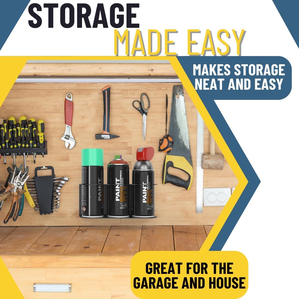 Koova 3 Aerosol Spray Can Holder | Easy Install Wall Mount | Heavy-Duty Powder Coated Steel Storage Rack for Garage & Home | Craft Workspace Paint Bottle Organizer | Hardware Included | USA Made
